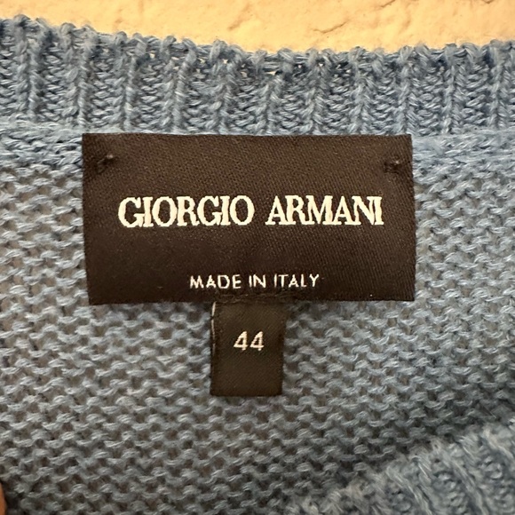 Giorgio Armani Woman Sweater Slate blue 44 Sz M/L Linen, Cotton. Logo In Front - Picture 4 of 14